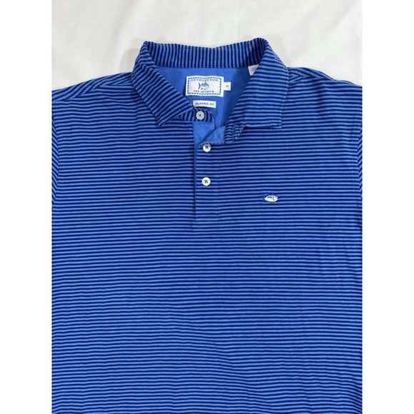Southern Tide Skipjack Stretch Polo Shirt Mens M Medium Blue Striped Golf - Picture 2 of 7